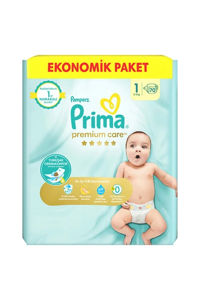 2 ADET Prima Premium Care Eko (1) Yenidoğan 2-5 kg 70 Adet Bebek Bezi ürün görseli 1