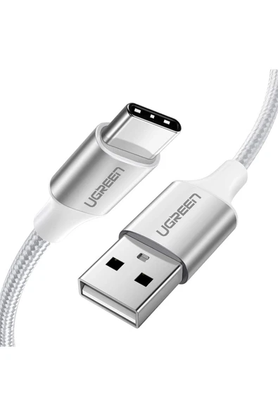 4 ADET UGREEN USB-C to USB-A 3A QC Örgülü Hızlı Şarj Kablosu 2 Metre Gümüş Beyazı 60133 ürün görseli 1