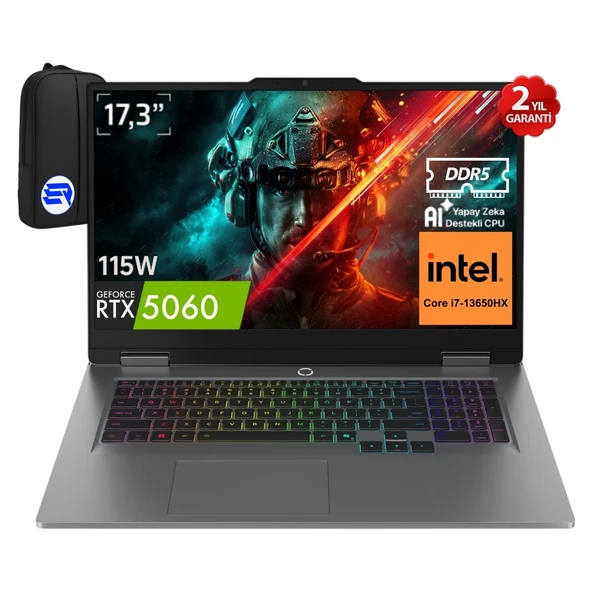 Lenovo Loq 17IRX10 I7-13650HX 16GB Ram 2tb SSD RTX5060 115W 17.3" IPS 165Hz WIN11 Pro 83JH00CNTREP8 + Elektropasaj Çanta ürün görseli 1