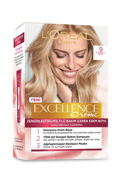 3 ADET  Excellence Saç Boyası 9 Sarı - Resim 2