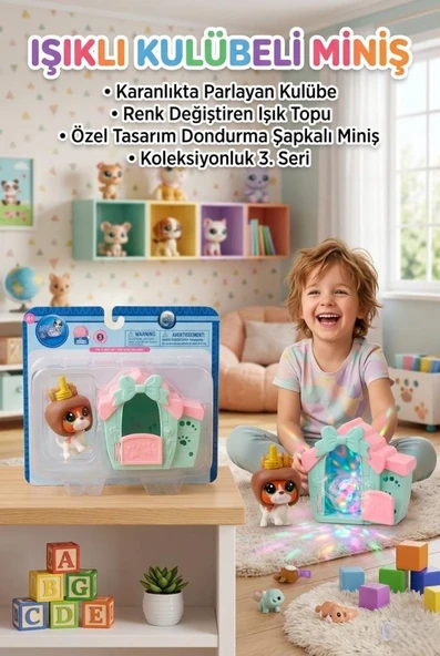 4 Parça Minişler Pet Shop Turkuaz - Pembe Klübeli Işıklı Toplu Şapkalı Köpek Figür Oyuncak ürün görseli 1