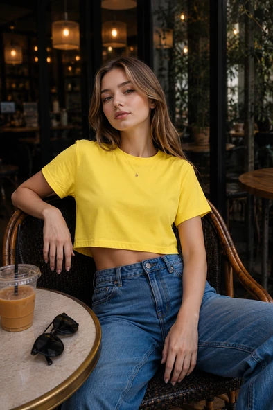 %100 Pamuk Günlük Regular Kadın Crop - Resim 7