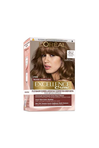 Loreal Excellence Creme Nude Renkler Saç Boyası 6U Koyu Kumral ürün görseli 1