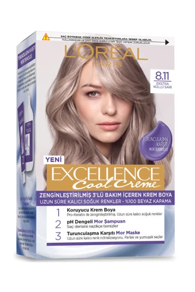 3 ADET  Excellence Saç Boyası Cool Creme 8.11 Ekstra Küllü Sarı ürün görseli 1