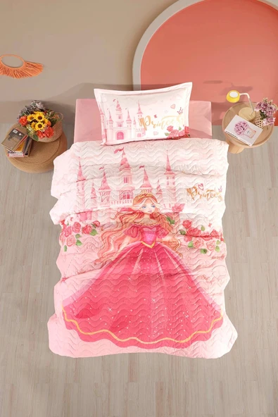 Clasy Ranforce %100 Pamuk Tek Kişilik Dört Mevsim Set Princess V1 Pudra ürün görseli 1