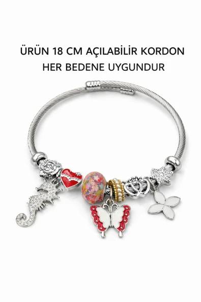 Charmlı Çelik Bileklik - Resim 3