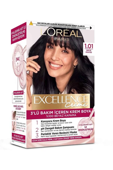 2 ADET  L Oréal Paris Excellence Creme Saç Boyası - 1.01 Derin Siyah ürün görseli 1