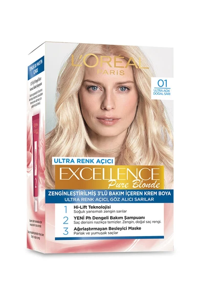2 ADET  Excellence Saç Boyası 01 Çok Çok Açık Doğal Sarı ürün görseli 1