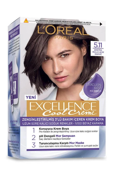3 ADET  Excellence Saç Boyası Cool Creme 5.11 Ekstra Küllü Açık Kahve ürün görseli 1