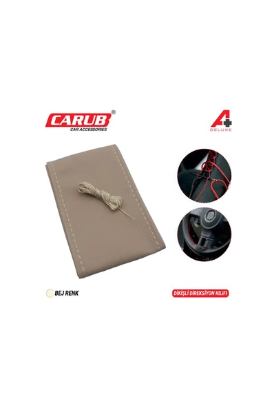 2 ADET  Carub Direksiyon Kılıfı İğneli 38cm Delüx Bej Dikişli ürün görseli 1