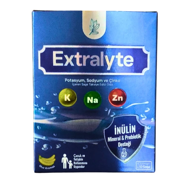 Extralyte Potasyum Sodyum Çinko İçeren Muz Aromalı Takviye Edici Gıda 10 Saşe ürün görseli 1