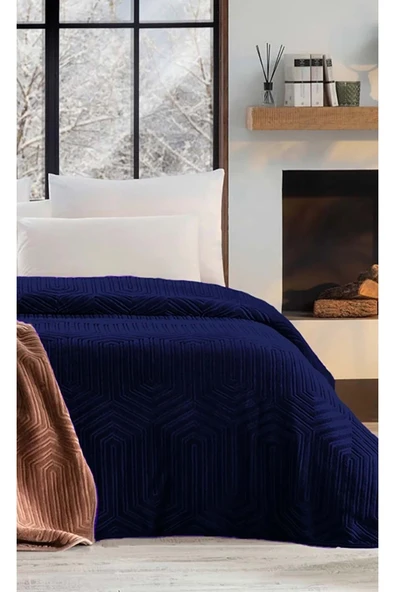 Özdilek Trendy Embos Tek Kişilik Battaniye(155x220)-Art Deco Lacivert ürün görseli 1