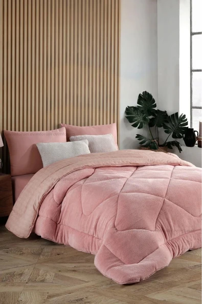 cs ilkim Vie En Cotton Çift Kişilik Lüx Pudra Welsoft Yorgan Çift Taraflı 195x215 ürün görseli 1