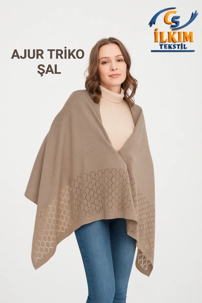 cs ilkim Ajur Triko Şal, Şık Rahat Omuz Şalı, Triko Omuz Şalı, 75x175 ürün görseli 1