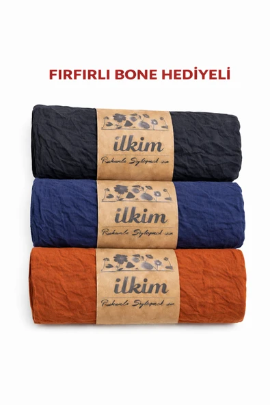 cs ilkim FIRFIRLI BONE HEDİYELİ 3LÜ KRAŞ ŞAL siyah-lacivert-kiremit ürün görseli 1