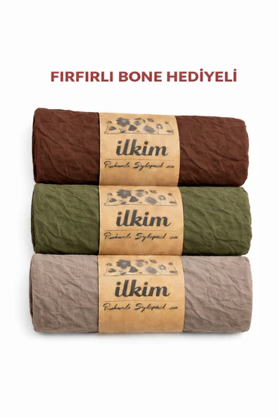 cs ilkim FIRFIRLI BONE HEDİYELİ 3LÜ KRAŞ ŞAL kahve-haki-vizon ürün görseli 1