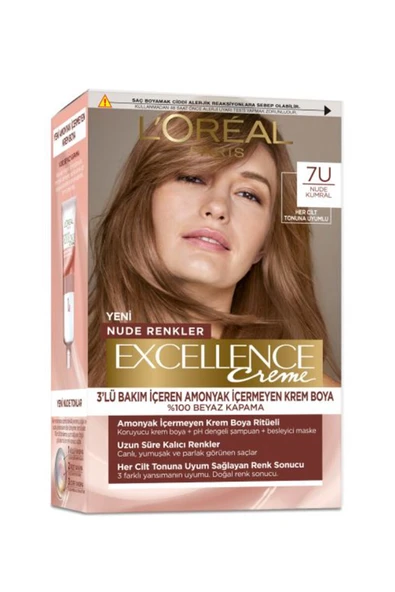 Loreal Excellence Creme Nude Renkler Saç Boyası 7U Kumral ürün görseli 1