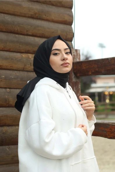Organic Scarfs Tesettür Pamuk Kraş Cazz Şal Modeli - Siyah ürün görseli 1