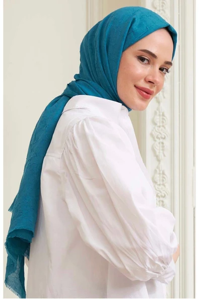 Mides scarf Bambu Kraş Şal Modeli-turkuaz Mavi - Resim 2