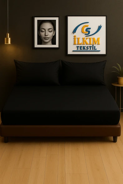 cs ilkim (200*220) Lastikli %100 Pamuk Penye Kumaş Fitted Lastikli Çarşaf Siyah ürün görseli 1
