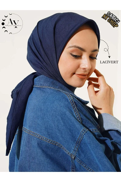 its AY shop Tesettür Kadın Bambu Kraş Lacivert Eşarp ürün görseli 1