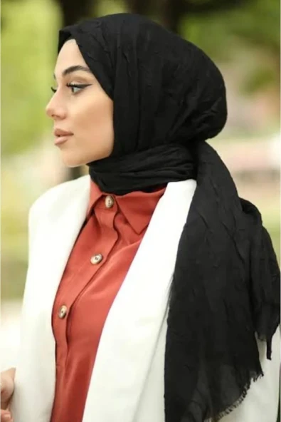 Nk Tekstil Tesettür Kadın Bambu Kraş Şal Modeli-siyah ürün görseli 1
