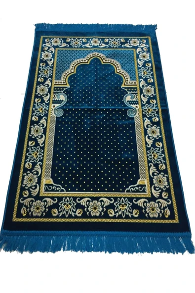 Dokumacı Kadife Namaz Seccadesi Lüx-mavi ürün görseli 1