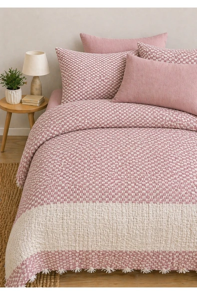 cs ilkim Natural %100 Pamuk Çift Kişilik Pike, Yatak Örtüsü (PUDRA) ürün görseli 1
