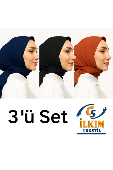 cs ilkim Eşarp Bambu Kraş Eşarp 3’lü Set Siyah,Lacivert,Kiremit ürün görseli 1