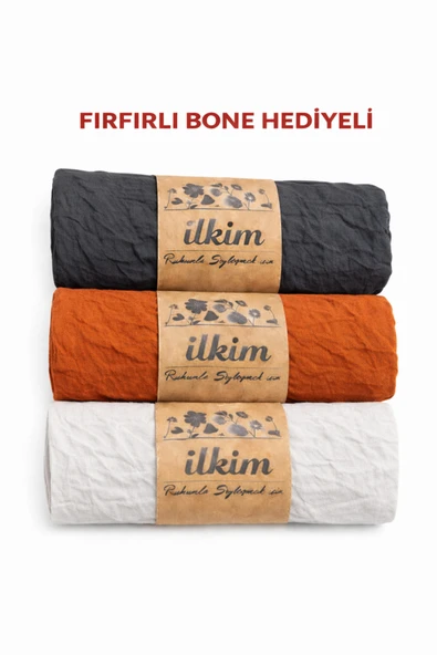 cs ilkim FIRFIRLI BONE HEDİYELİ 3LÜ KRAŞ ŞAL siyah-kiremit-taş ürün görseli 1