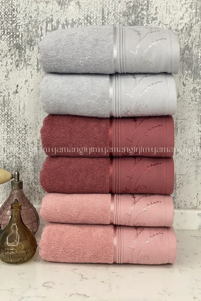 Özdilek Ditsy El-Yüz Havlusu 6 Adet-Pembe-Mürdüm-Gri ürün görseli 1