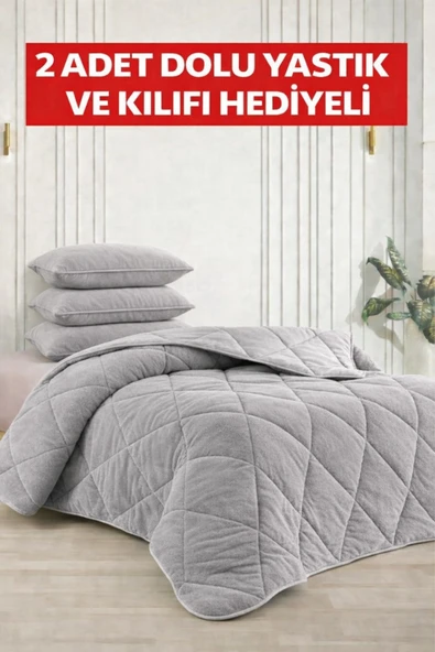 cs ilkim "HEDİYELİ" ÇİFT KİŞİLİK ÇİFT TARAFLI 195x215 LÜX WELSOFT YORGAN GRİ ürün görseli 1