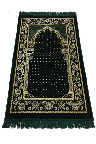 Dokumacı Dodya Lüx Yeşil Kadife Namaz Seccadesi ürün görseli 1