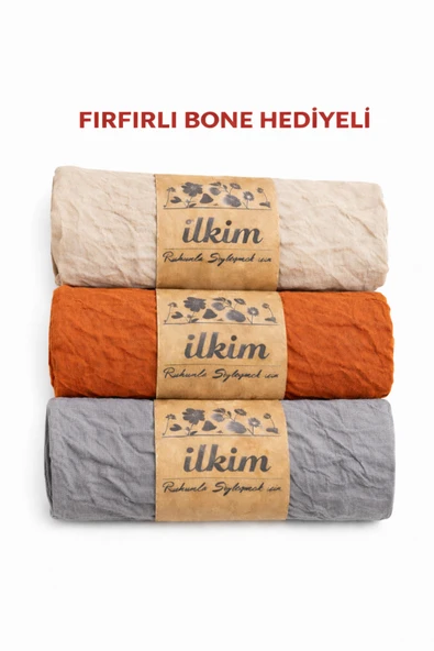 cs ilkim FIRFIRLI BONE HEDİYELİ KRAŞ ŞAL 3LÜ bej-kiremit-gri ürün görseli 1