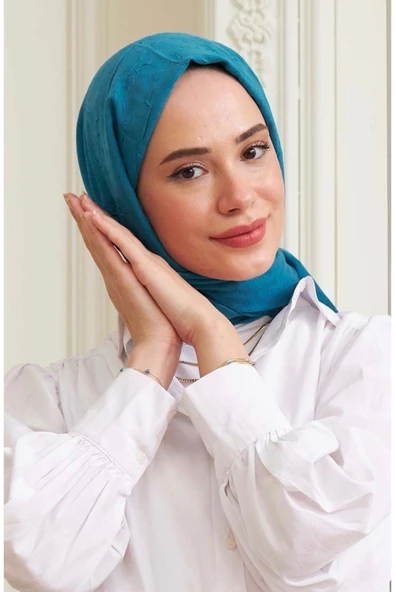 Mides scarf Bambu Kraş Şal Modeli-turkuaz Mavi - Resim 4