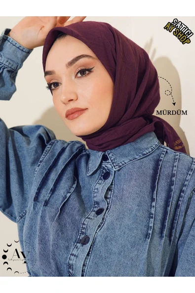 its AY shop Tesettür Kadın Bambu Kraş Mürdüm Eşarp ürün görseli 1
