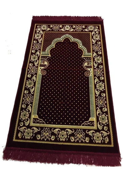 Dokumacı Kadife Namaz Seccadesi Lüx-bordo ürün görseli 1