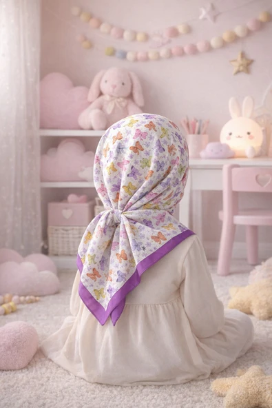 cs ilkim KIDS Dijital Baskılı Çocuk Tesettür Eşarp Pamuklu (83x83 cm) ürün görseli 1