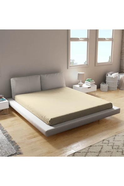 biocotton Penye Lastikli Çarşaf %100 Pamuk Bej Krem ürün görseli 1