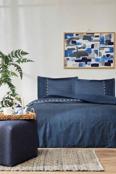 Özdilek Oregon Tek Kişilik Lastikli Çarşaf Denim Nevresim Takımı ürün görseli 1