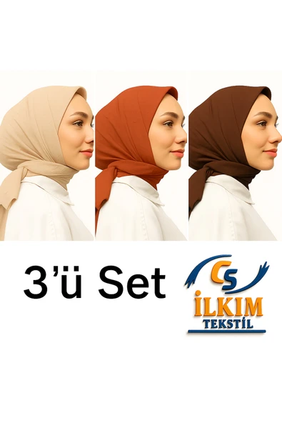 cs ilkim Eşarp Bambu Kraş Eşarp 3’lü Set Bej,Kiremit,Kahverengi ürün görseli 1