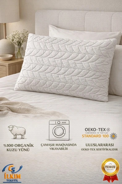 cs ilkim Yün Dolgulu Kapitoneli Yastık Alezi ,%100 Organik Pamuk Kumaş (50x70 cm) ürün görseli 1