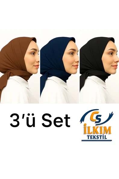 cs ilkim Eşarp Bambu Kraş Eşarp 3’lü Set Kahverengi,Siyah,Lacivert ürün görseli 1