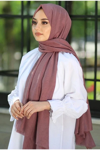Mides scarf Bambu Kraş Şal Modeli-gül Kurusu ürün görseli 1