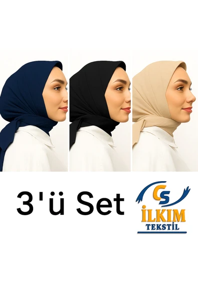 cs ilkim Eşarp Bambu Kraş Eşarp 3’lü Set Lacivert,Siyah,Bej ürün görseli 1