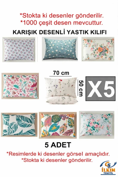 cs ilkim Yastık Kılıfı Karışık Desenli Gündelik Kullanımlık Düğünlük Dağıtmalık Okuluk (50*70 cm) ürün görseli 1