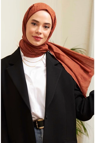 Mides scarf Bambu Kraş Şal Modeli-kiremit ürün görseli 1