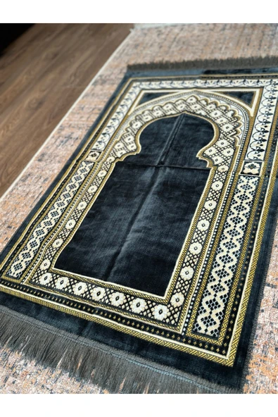 ÖZDAL EV TEKSTİL Kadife Namaz Seccadesi Gri ürün görseli 1