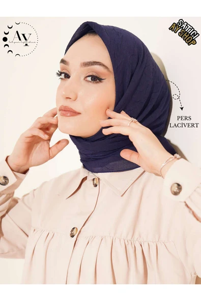 its AY shop Tesettür Kadın Bambu Kraş Pers Lacivert Eşarp ürün görseli 1