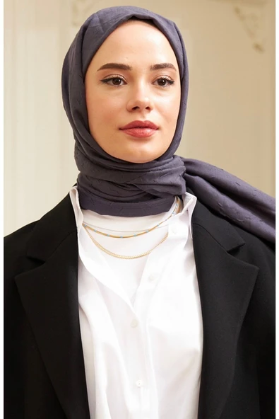 Mides scarf Bambu Kraş Şal Modeli-koyu Gri ürün görseli 1